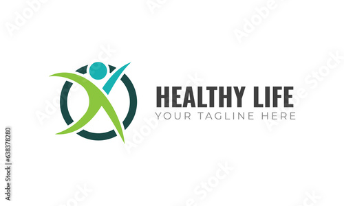 Healthy life person with circle. Usable for health care, medical, social, and fitness logo.
