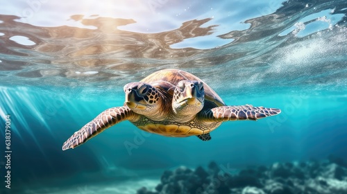Sea turtle photo realistic illustration - Generative AI.