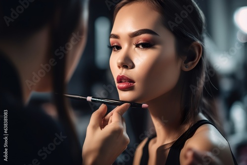Fotografia A make-up artist applies make-up to a model for a show and shoot