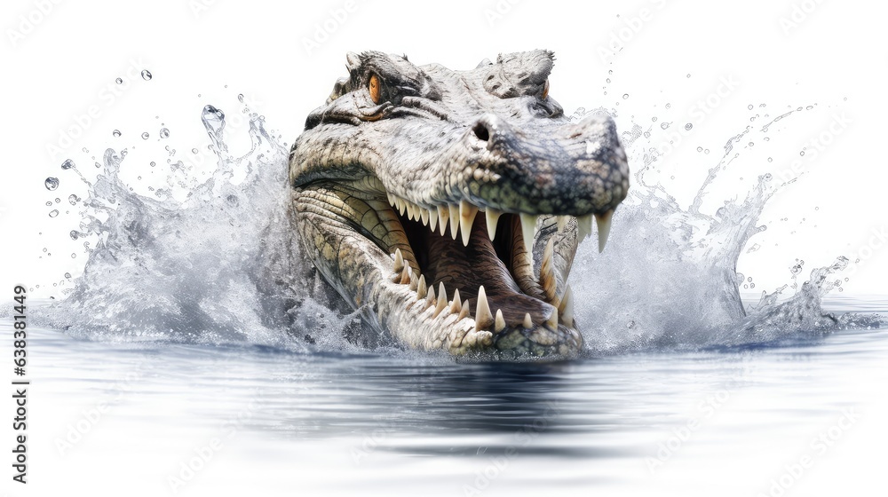 Fototapeta premium Fearless crocodile photo realistic illustration - Generative AI.