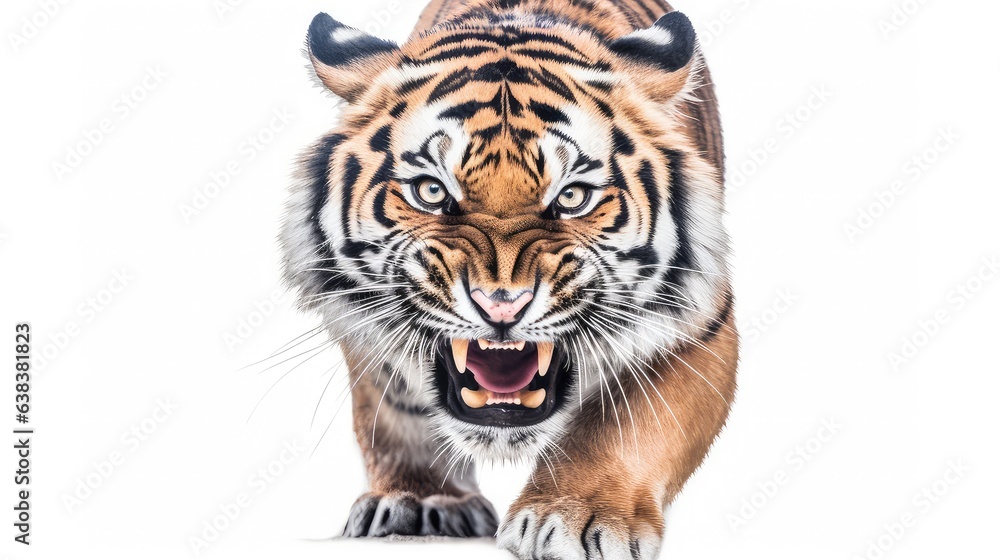 Obraz premium Fierce tiger photo realistic illustration - Generative AI.