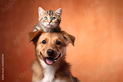 Cat and dog together on a brown background © MiroArt