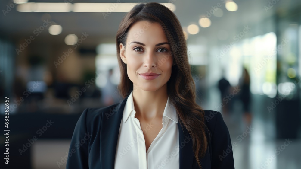 a business woman in light cream, beautiful confident woman in office with blurred staff working background, Generative AI a business woman in light cream, beautiful confident woman in office with blurred staff working background, Generative AI