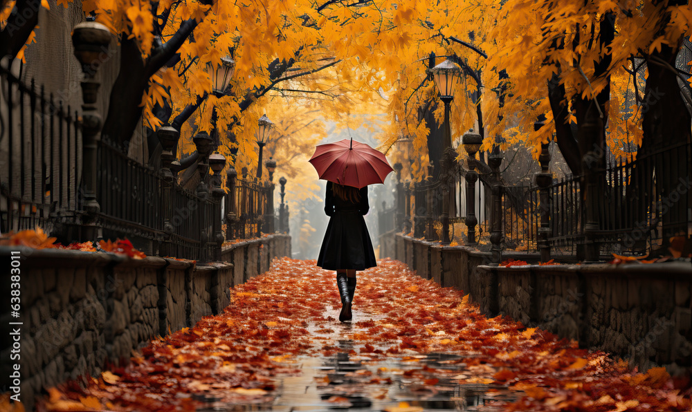 custom made wallpaper toronto digitalA lonely girl walks down the street on an autumn day.