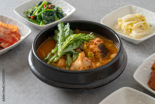 Korean food dish Puffer fish clear soup Puffer fish spicy soup Agum spicy soup Agum clear soup egg soup