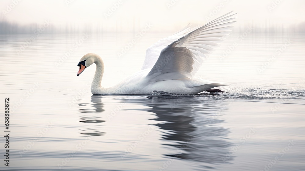 Fototapeta premium Graceful swan photo realistic illustration - Generative AI.