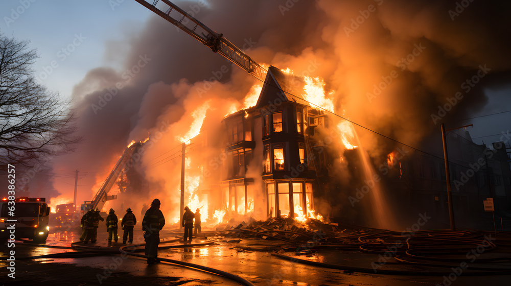 Firefighters work to control blazing building
