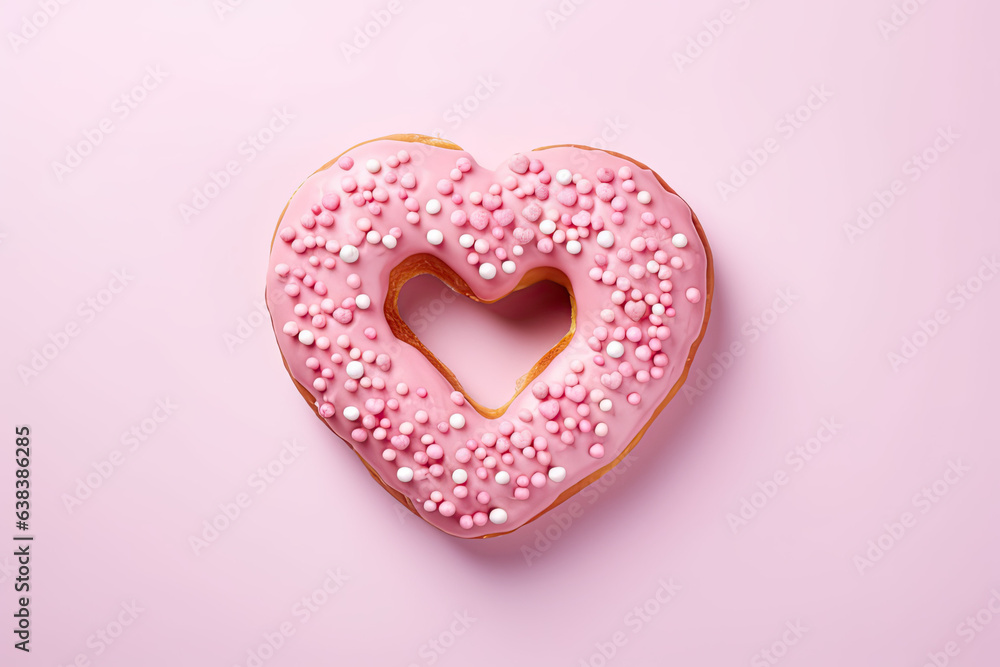 Pink heart shaped donuts on a pastel background