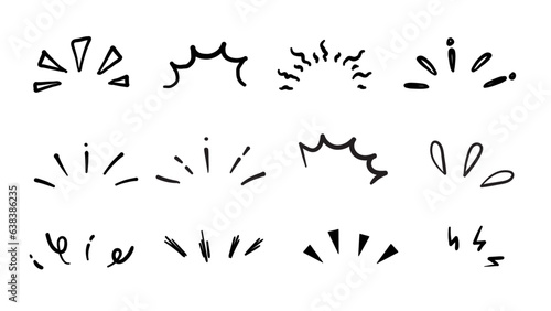 Hand drawn pop surprise line frame for title headline illustration. Doodle shine sunburst sparkle ray elements.Doodle vector illustration