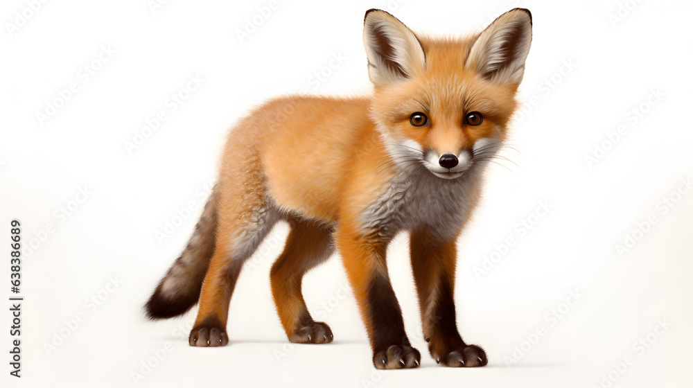 Fox cub on white background