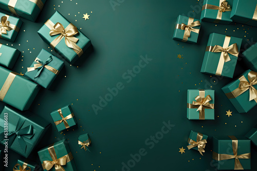 Christmas gift boxes with bows, Christmas banner, copy space  © reddish