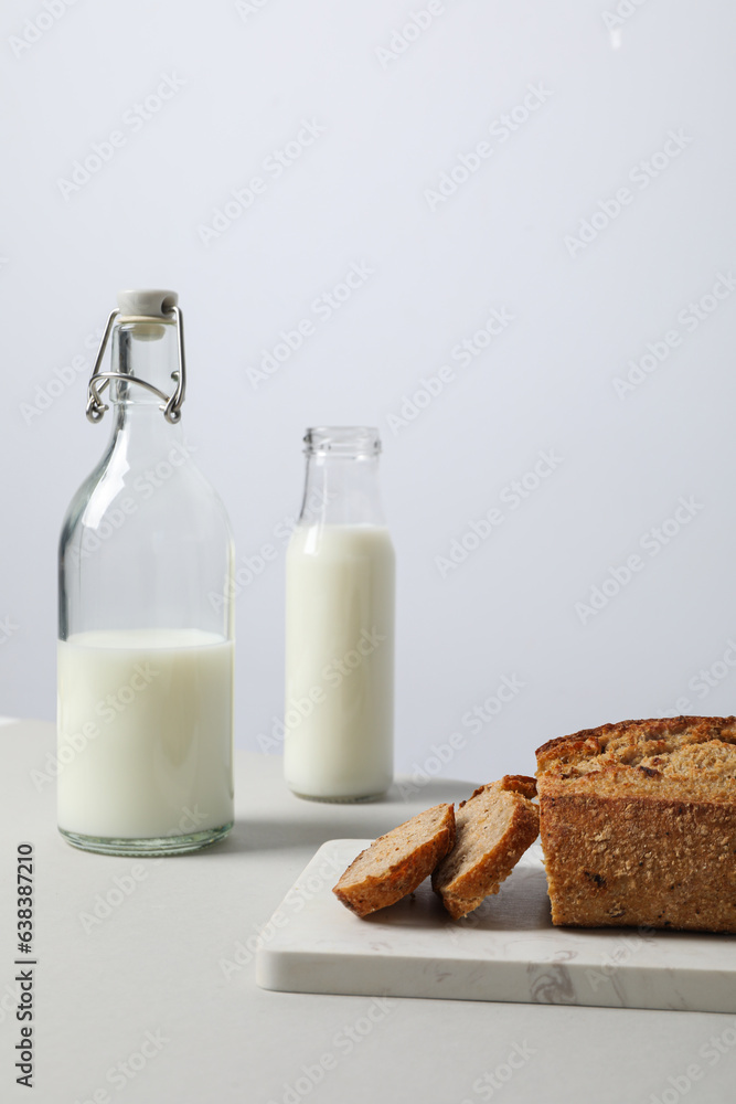 Breakfast tasty food concept - milk with bakery products Breakfast tasty food concept - milk with bakery products