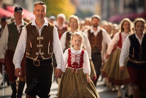 Parade on occasion of Octoberfest worlds largest folk festival of Germany. Generative Ai. © Spiraldesign