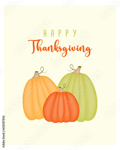Happy Thanksgiving card with orange and yellow pumpkins. vector illustration.