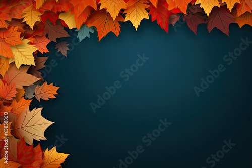 Autumn banner with orange leaves, top view, copy space
