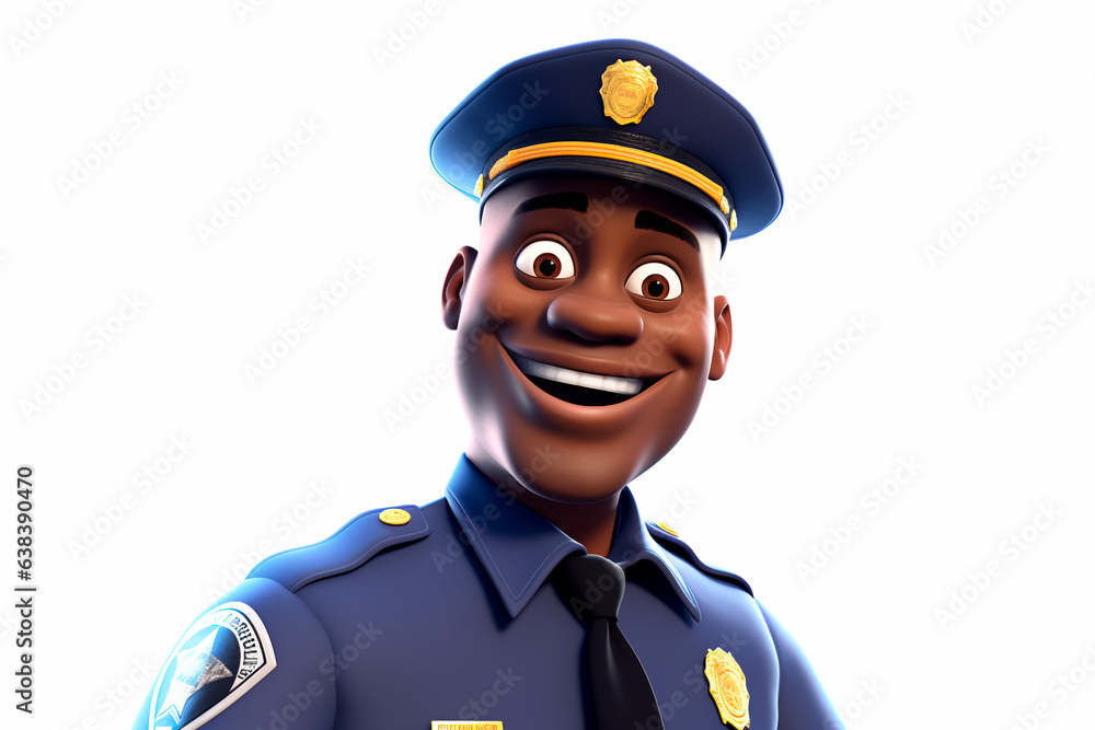Nice cartoon black man policeman on white isolated background. Pictures for children Nice cartoon black man policeman on white isolated background. Pictures for children