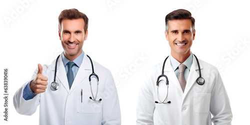 Happy smiling doctor with thumbs up gesture, isolated on transpared background png format Fictional Person, Generative AI