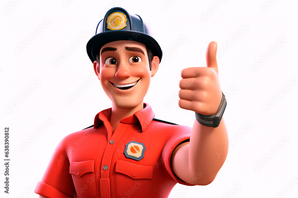 Handsome cartoon male firefighter on a white background. Pictures for children