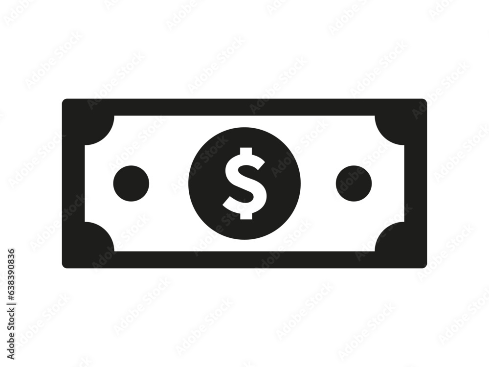 black and white dollar Icon. number one hundred dollar banknote. black and white dollar Icon. number one hundred dollar banknote.