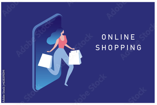 Online shopping concept, woman using mobile ordering shopping vector illustration
