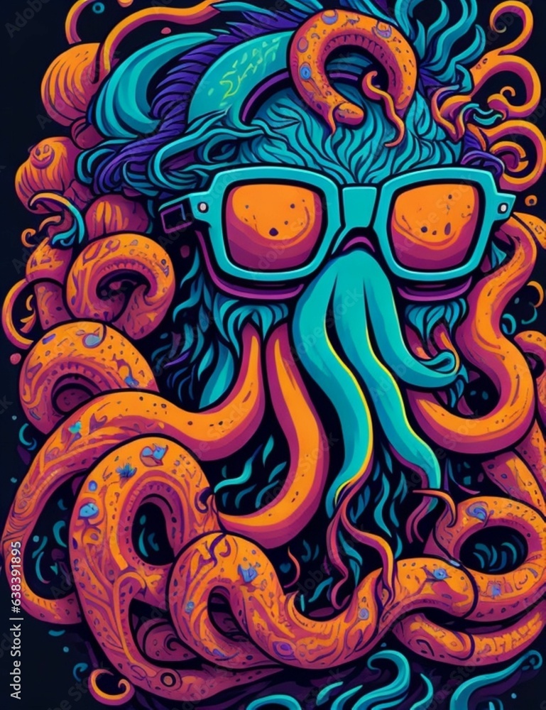 A detailed illustration of a Kraken for a t-shirt design, wallpaper, fashion