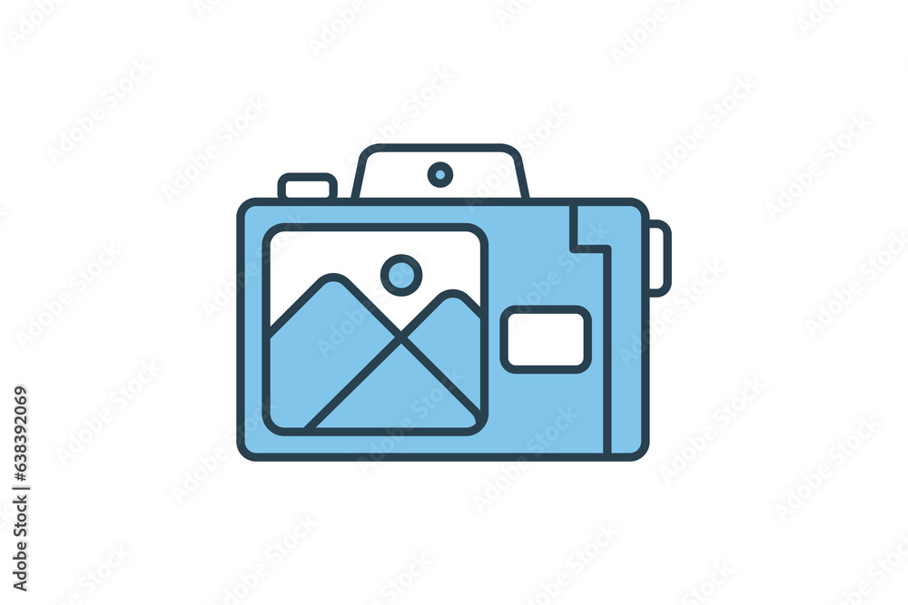 Camera Icon. Icon related to multimedia and entertainment. suitable for web site design, app, user interfaces. Flat line icon style. Simple vector design editable Camera Icon. Icon related to multimedia and entertainment. suitable for web site design, app, user interfaces. Flat line icon style. Simple vector design editable