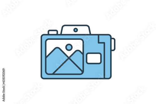 Camera Icon. Icon related to multimedia and entertainment. suitable for web site design, app, user interfaces. Flat line icon style. Simple vector design editable