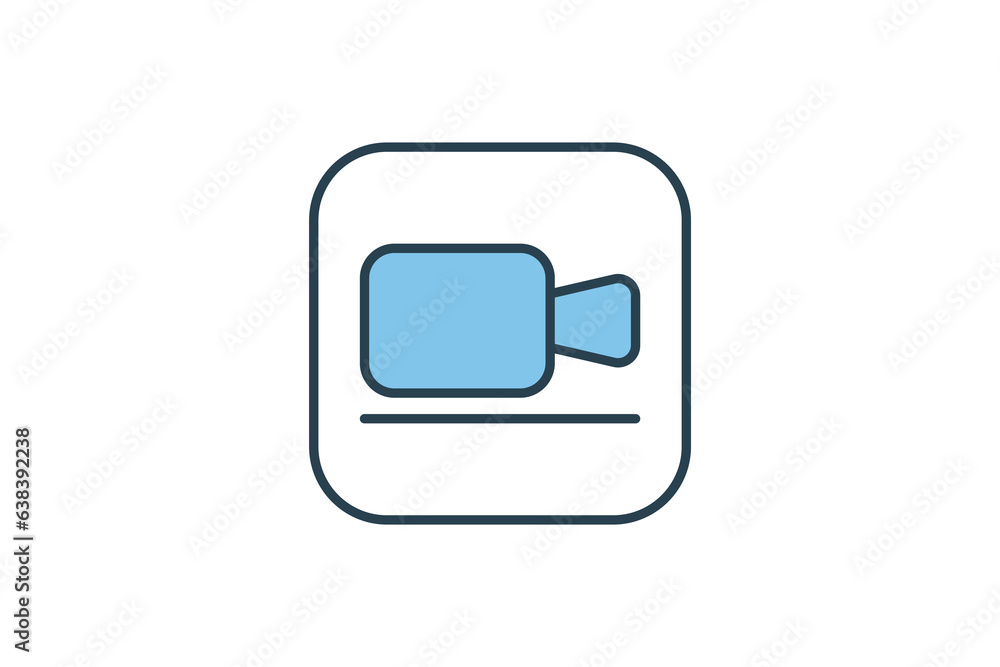 Video Camera Icon. Icon related to multimedia and entertainment. suitable for web site design, app, user interfaces. Flat line icon style. Simple vector design editable Video Camera Icon. Icon related to multimedia and entertainment. suitable for web site design, app, user interfaces. Flat line icon style. Simple vector design editable