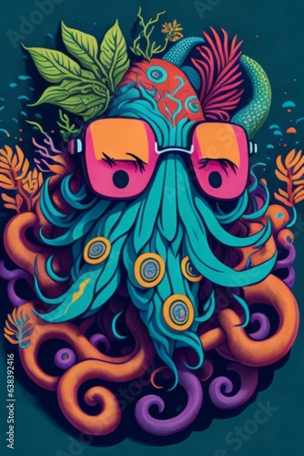 A detailed illustration of a Kraken for a t-shirt design, wallpaper, fashion © RENDISYAHRUL