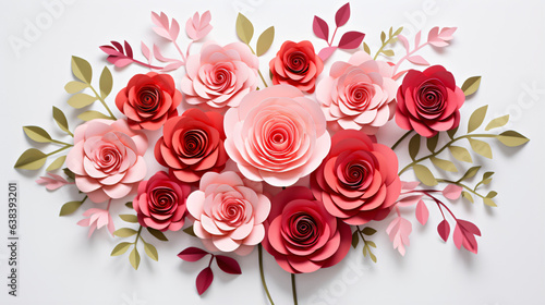 Rose bouquet paper art on white background