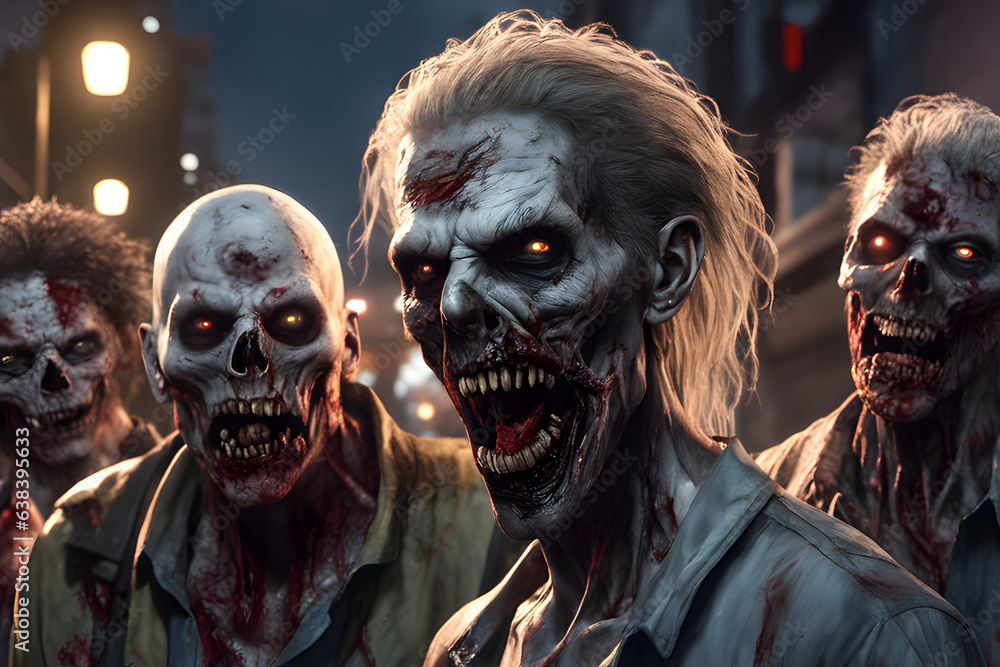 Zombie horde. Zombie apocalypse scene. Generative Ai Zombie horde. Zombie apocalypse scene. Generative Ai
