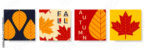 Autumn banner set. Fall background or poster with maple leaf. Modern autumn season concept with leaves. Foliage card design. September, October brochure cover template. Vector illustration.