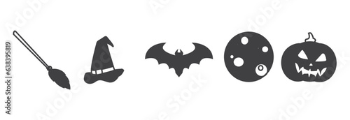 Helloween flat icons and vector design elements, icons, helloween designs, with white backgrounds and logo illustrations. Helloween greeting card and poster party sign Concept illustration with Sign.