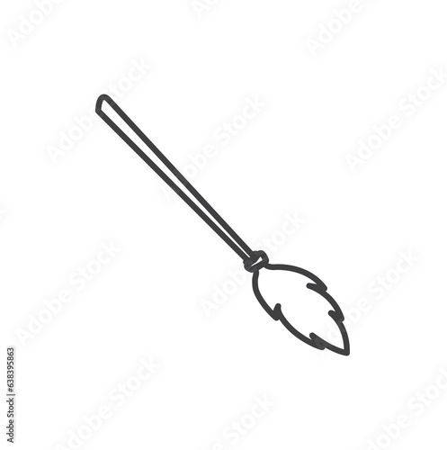 flying broom icon, helloween icon, Broom for flying isolated on a white background, magic object for a party for Halloween. Wooden broom with various twigs and ornaments.