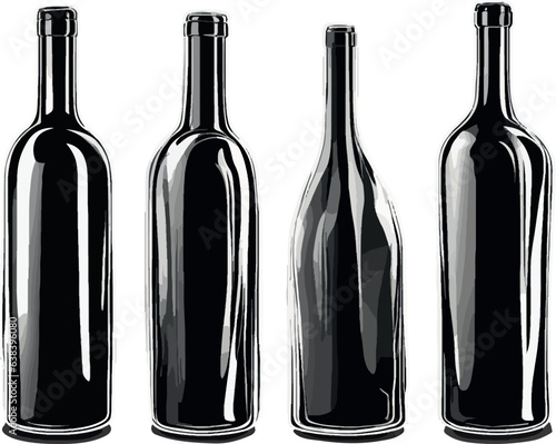 set of three silhouette wine bottles without labels simple