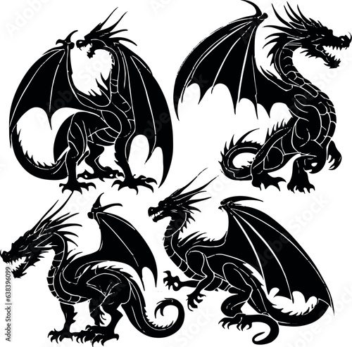 Wallpaper Mural set silhouettes of dragons traced detailed Torontodigital.ca