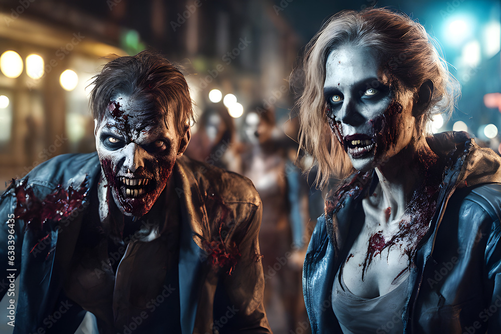 Zombie horde. Zombie apocalypse scene. Generative Ai Zombie horde. Zombie apocalypse scene. Generative Ai