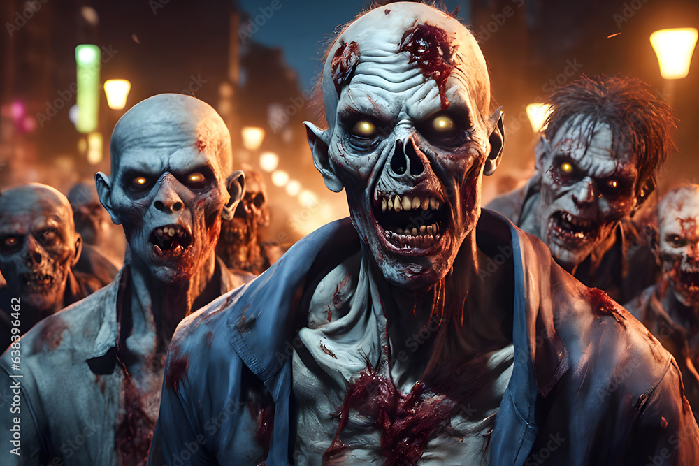Zombie horde. Zombie apocalypse scene. Generative Ai Zombie horde. Zombie apocalypse scene. Generative Ai