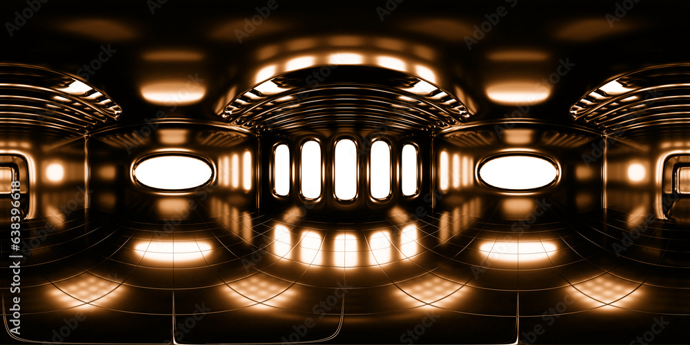 HDRI map, spherical environment panorama background, 360 degree high contrast interior light source rendering with black walls, 8K, 3d equirectangular render