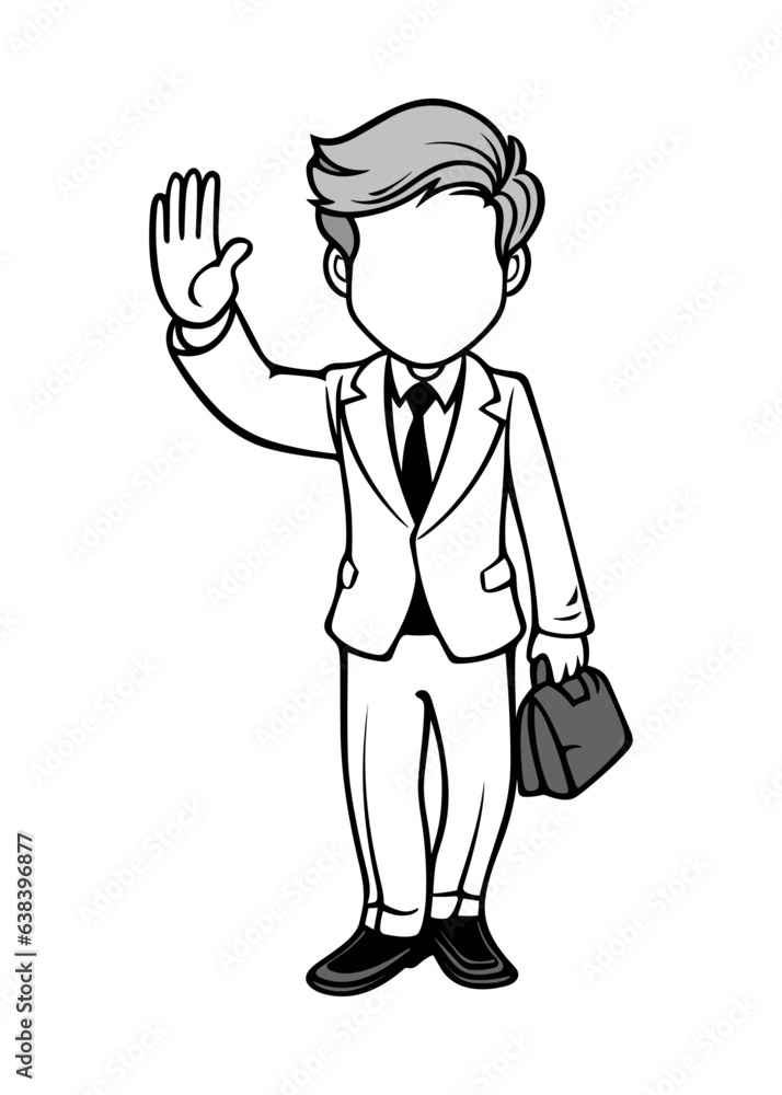 Black and white illustration of a businessman with briefcase Black and white illustration of a businessman with briefcase