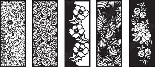 Set of laser cut panel with floral pattern.Borders, fence, screen cut templates
