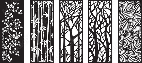Laser cut leafs panel. room divider screens, paper craft, card background.