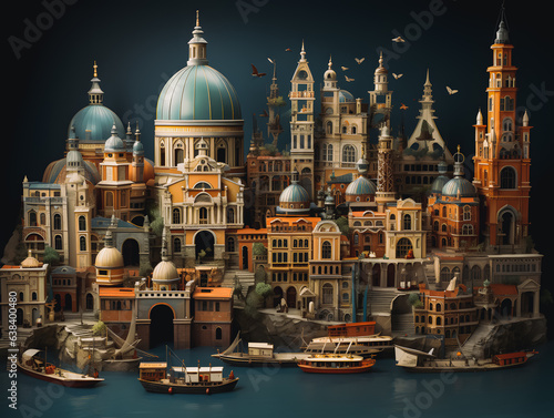 Venice city scenery, concept of buildings, objects and infrastructure in the city. Generative AI