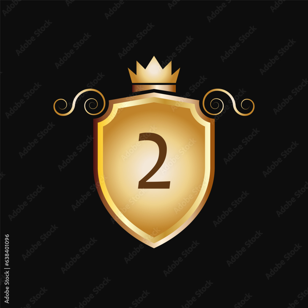 Emblem Shield and Crown Icon. Number 2 Symbol - Vector. Emblem Shield and Crown Icon. Number 2 Symbol - Vector.