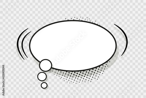 Speech bubble in pop art style. Dot pattern with halftone effect. Comic cloud. Explosion bomb frame. Cartoon element. Funny message shape. Sky air object. Vector illustration.