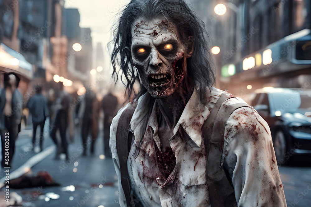 Fototapeta premium Zombie horde. Zombie apocalypse scene. Generative Ai