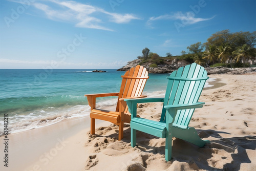 Beautiful beach. Chairs on the sandy beach near the sea. Summer holiday and vacation concept for tourism. Inspirational tropical landscape