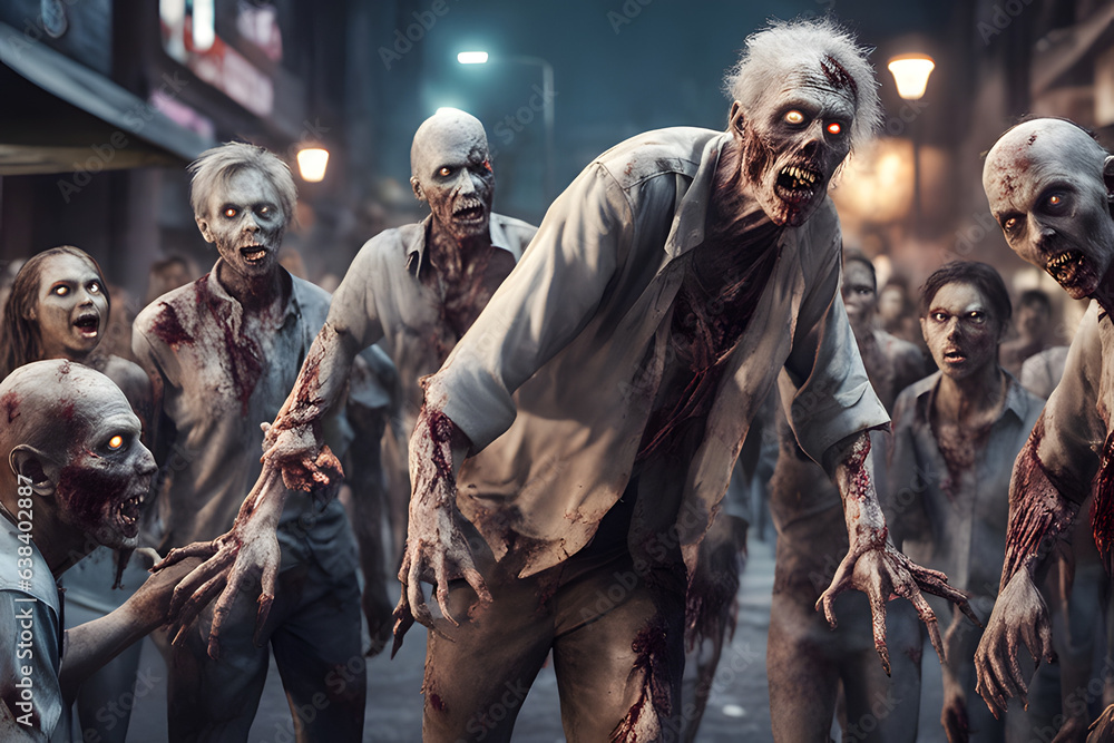 Zombie horde. Zombie apocalypse scene. Generative Ai Zombie horde. Zombie apocalypse scene. Generative Ai