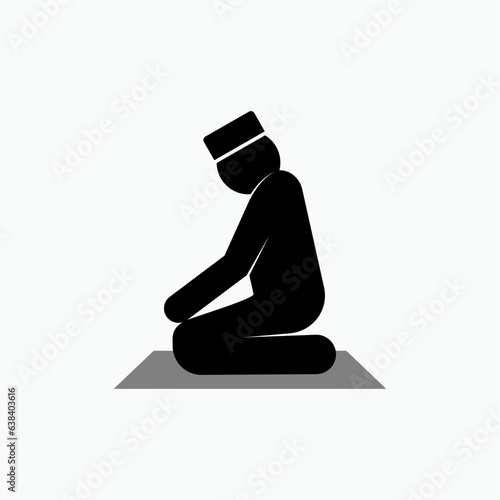 Muslim Prayer Icon. Worship, Symbol Shalat. Islam Pray Activity - Vector.   