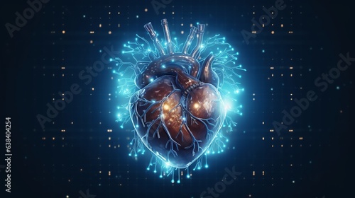 Human heart, Polygonal technology heart, background. Low poly blue, health concept, Generative ai